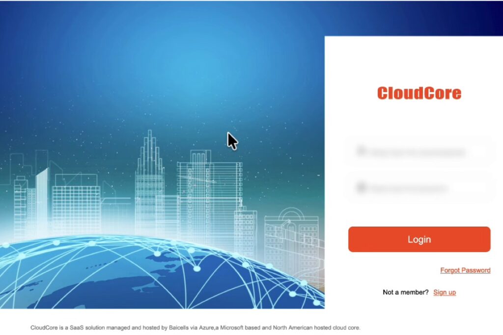 Baicells CloudCore login screen