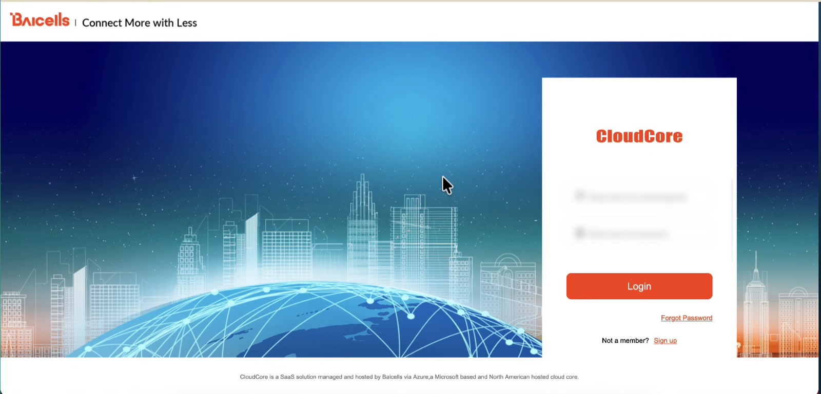Baicells CloudCore login page at cloudcore.baicells.com