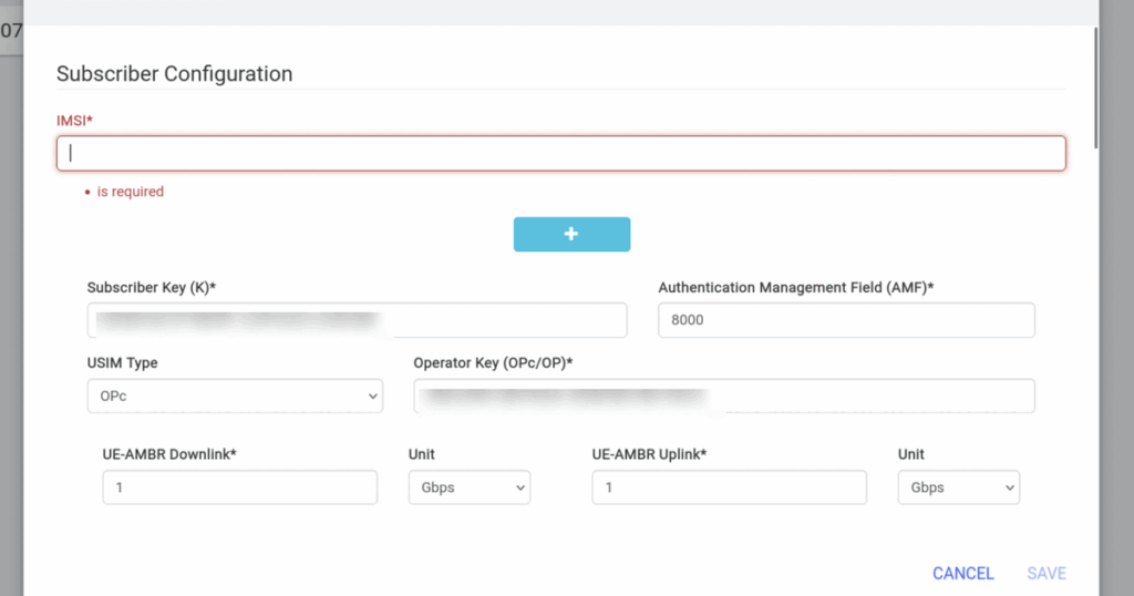 Adding a subscriber in the Open5GS WebUI included with Rapid5GS